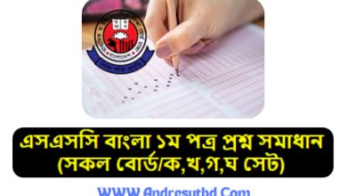 এসএসসি বাংলা ১ম পত্র প্রশ্ন সমাধান ২০২৫ (সকল বোর্ড/ক,খ,গ,ঘ সেট)